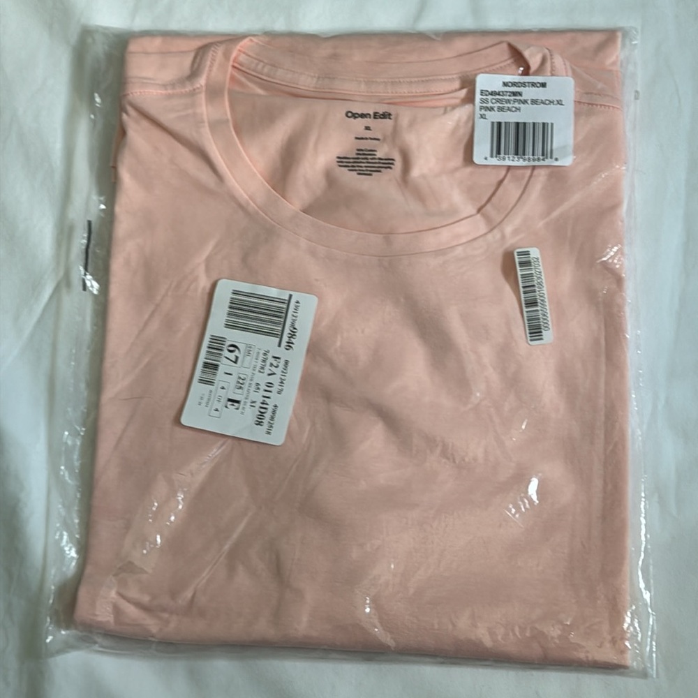 NWT Open Edit (A Nordstrom Brand) Short Sleeve Crewneck XL in Pink Beach